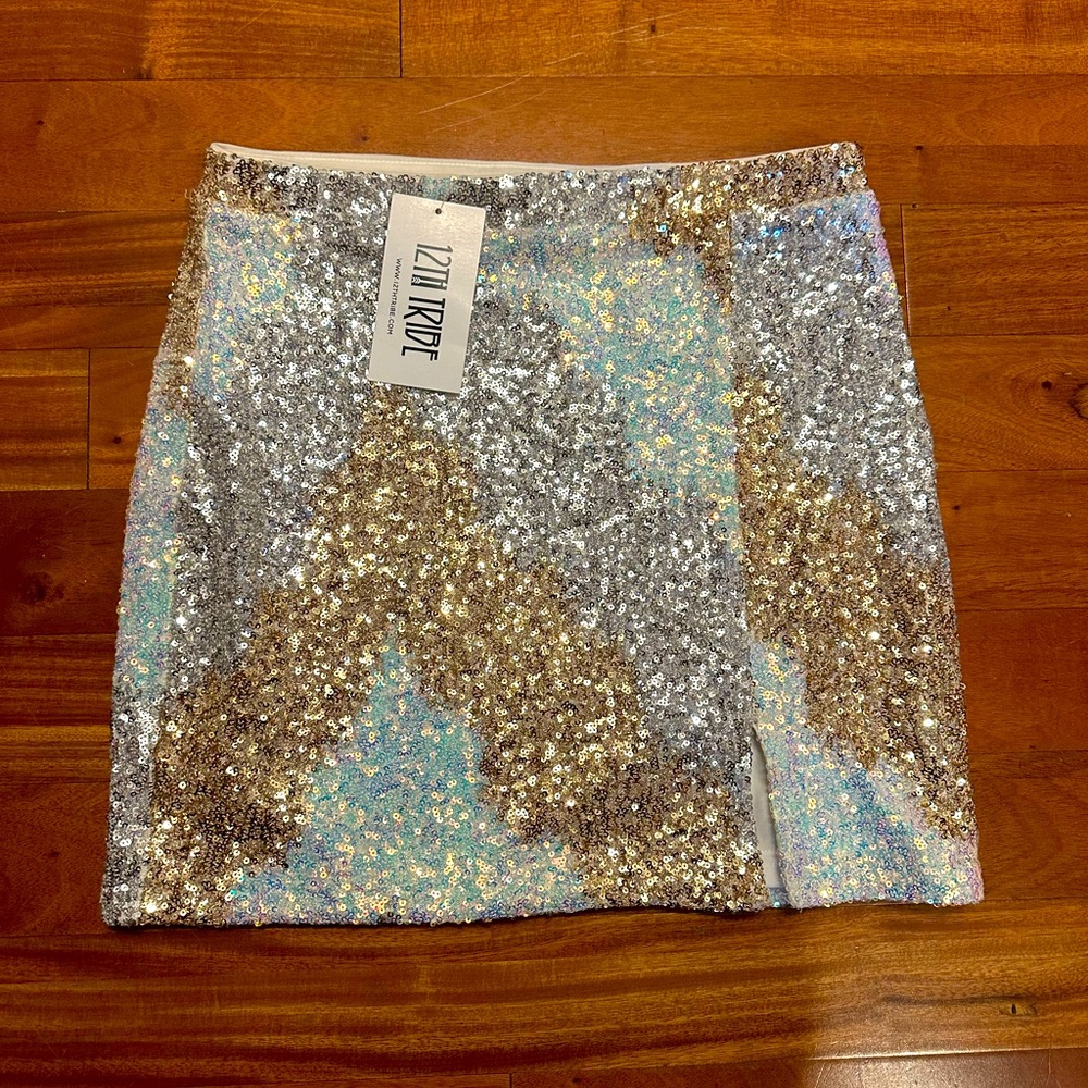 12th Tribe GENEVIEVE IVORY MULTI SEQUIN MINI SKIRT